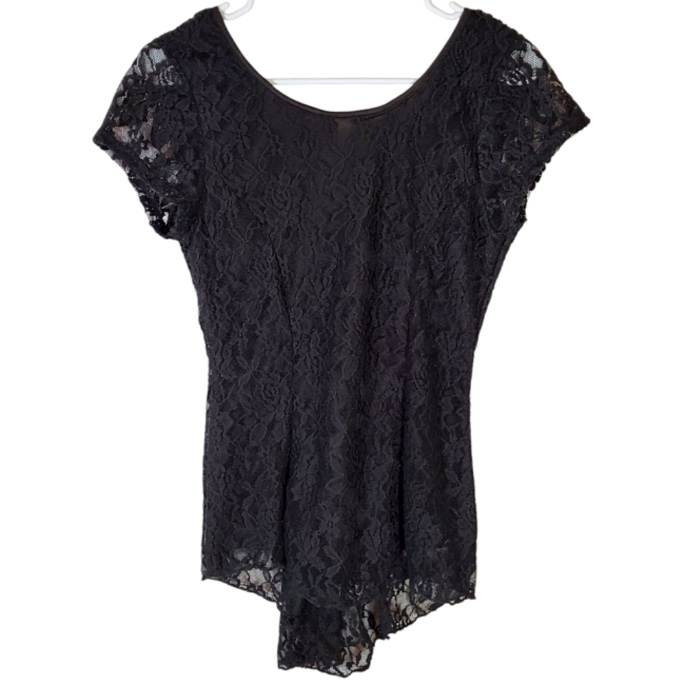 2221 * Simplicity Lace Cascading Ruffle Back Top Black Size S Vintage 80s 90s